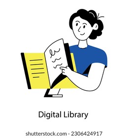 Customizable sketchy illustration of digital library 