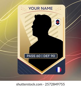 Customizable sports card template featuring a silhouette of a player with editable name and stats