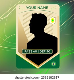 Customizable sports card template featuring a silhouette of a player with editable name and stats