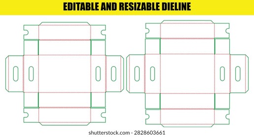 Customizable square packaging dieline featuring convenient finger holes and precise fold lines designed for retail display containers.