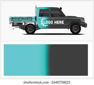 Customizable teal and black truck wrap design template. Perfect for branding and advertising.