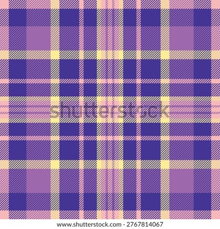 Customizable textile check seamless, delicate plaid texture background. Decoration vector pattern tartan fabric in indigo and purple colors palette.