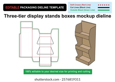 Customizable Three Tier Display Stands Boxes Mockup Dieline for Unique Product Presentation, display stand mockup, box mockup, dieline template, die cut template, Custom box dieline