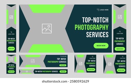 Customizable top photography services web set banner design for social media post, daily  wedding photo shoot  services web bundle banner design, fully editable vector eps 10 file format