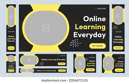 Customizable trendy online learning set of web banner template design for social media posts, study banner template, editable vector eps 10 file format