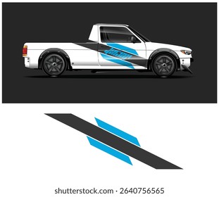 Customizable truck wrap design template with a sleek, modern blue and black graphic. Ideal for branding and advertising.