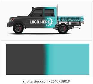 Customizable truck wrap design template featuring a teal and black color scheme, perfect for branding and advertising.
