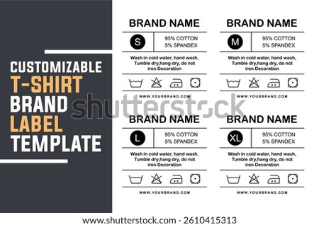Customizable T-Shirt Label Templates. Cotton Garment Tags with Sizes and Care Instructions