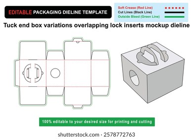 Customizable tuck end box design with overlapping lock insert dieline, tuck end box, Custom box dieline, insert mockup, dieline template, box variations, packaging design, custom dieline