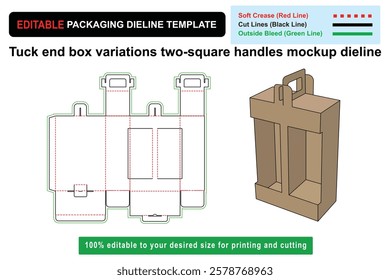 Customizable tuck end box with two square handles design template, tuck end box, dieline template, packaging design, mockup template, product packaging, box layout, Die line mockup