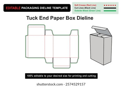 Customizable Tuck End Paper Box Dieline for Retail Products, box dieline, die cut template, product packaging, box design, custom packaging, printable dieline, folding box, Packaging Template