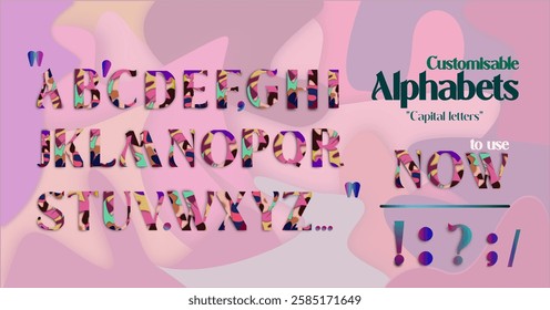 Customizable, unique, and special colorful alphabet letters with their punctuation. different capital letters. to use now. graphic design. Vector illustration. eps file.