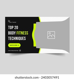 Customizable vector body fitness video thumbnail banner design, gym training tips and tricks banner, fully editable vector eps 10 file format