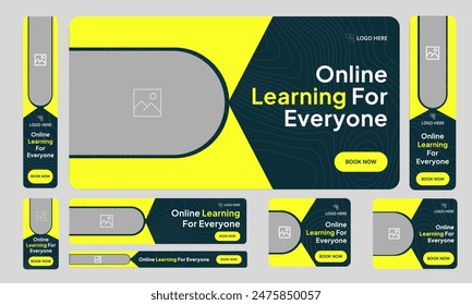 Customizable vector eps online learning web set banner design, education system web banner design, fully editable vector eps 10 file format