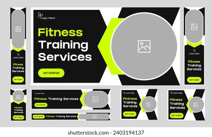 Customizable vector fitness training web bundle banner design for social media post, workout banner design, online training banner template, editable vector eps 10 file format