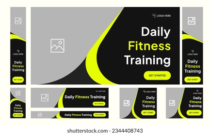 Customizable vector gym fitness social media post banner template set, Sports social media square banner, Workout exercise social media promotion design. Vector eps 10 file format