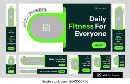 Customizable vector gym fitness social media post banner template set, Sports social media square banner, Workout exercise social media promotion design. Vector eps 10 file format