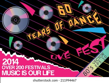 Customizable vector illustration, compact disc eighties style background