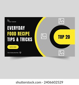 Customizable vector illustration video thumbnail banner design, food recipe tips and tricks video cover banner design, food review banner design, vector eps 10 file format