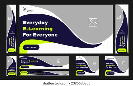 Customizable vector learning system web banner design for social media post, education web bundle banner design, fully editable vector eps 10 file format