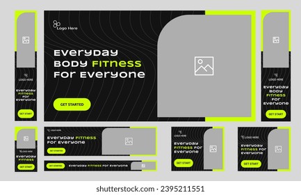 Customizable vector minimal fitness web set banner design for social media post, body building training banner design, fully editable vector eps 10 file format