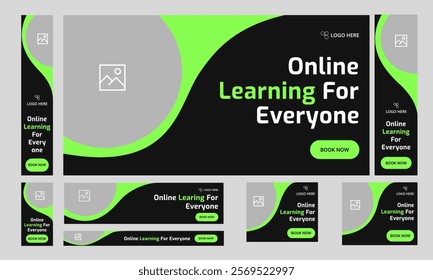 Customizable vector online education web set banner design for social media post, daily learning web bundle banner design, editable vector eps 10 file format