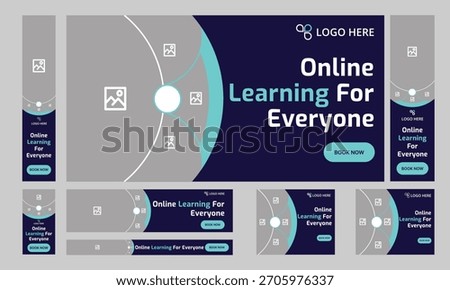 Customizable vector online education web set banner design for social media post, daily learning web bundle banner design, editable vector eps 10 file format