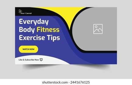 Customizable vector thumbnail banner design, body fitness tips and tricks video cover banner design, fully editable vector eps 10 file format