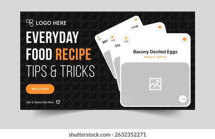 Customizable vector thumbnail banner template design, food recipe tips web banner template, premium vector eps file format
