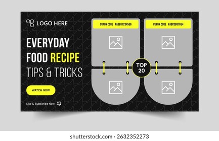 Customizable vector thumbnail banner template design, food recipe tips web banner template, premium vector eps file format