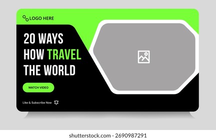 Vetor personalizável youtube tutorial thumbnail banner template design, guia de viagem vetor eps vídeo thumbnail banner design
