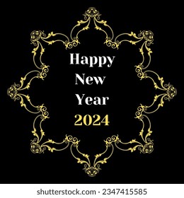 Customizable vetor frame new year 2024 2025 banner with mandala art isolated on a dark background, vector eps 10 file format