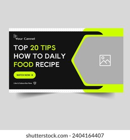 Customizable video tutorial food recipe tips and tricks thumbnail banner design, food video cover banner design, editable vector eps 10 file format