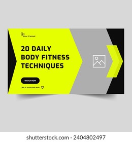 Customizable video tutorial thumbnail banner design for body fitness tips and tricks, yoga and meditation banner design, fully editable vector eps 10 file format