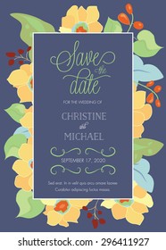 Customizable Wedding Save The Date Template with Abstract Colorful Flowers â?? Vector