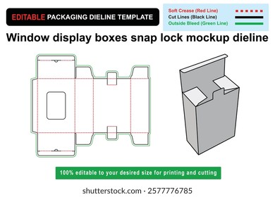 Customizable Window Display Boxes Snap Lock Mockup Dieline for Unique Brand Presentation, Snap Lock Boxes, Mockup Dieline, Retail Packaging, customizable box, Custom box dieline, die cut template