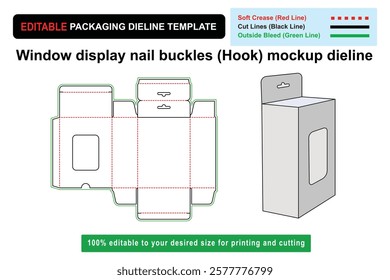 Customizable Window Display Nail Buckles Hook Mockup Dieline for Seasonal Promotions, Product Mockup, Dieline Design, Packaging Design, customizable box, Custom box dieline