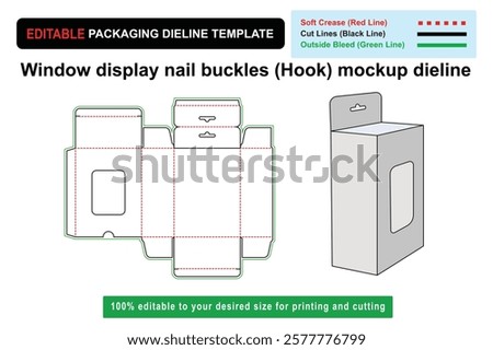 Customizable Window Display Nail Buckles Hook Mockup Dieline for Seasonal Promotions, Product Mockup, Dieline Design, Packaging Design, customizable box, Custom box dieline