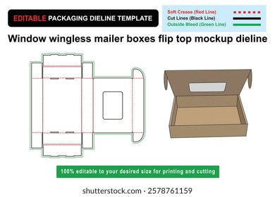 Customizable window mailer box dieline design, flip top box, mockup design, dieline template, packaging mockup, ecommerce box, die cut template, Custom box dieline, custom dieline