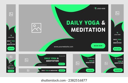 Customizable yoga and meditaion set of web banner template design for social media posts, editatable yoga banner template, vector eps 10 file format