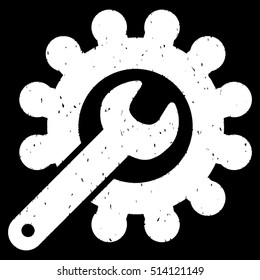 Customization Gear rubber seal stamp watermark. Icon vector symbol with grunge design and corrosion texture. Scratched white ink emblem on a black background.