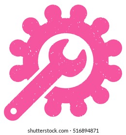 Customization Gear rubber seal stamp watermark. Icon vector symbol with grunge design and unclean texture. Scratched pink ink sticker on a white background.