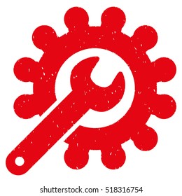 Customization Gear rubber seal stamp watermark. Icon vector symbol with grunge design and dirty texture. Scratched red ink sign on a white background.