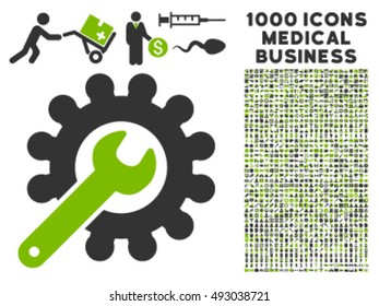 Customization icon with 1000 medical business eco green and gray vector pictographs. Design style is flat bicolor symbols, white background.