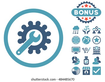 Customization icon with bonus pictogram. Vector illustration style is flat iconic bicolor symbols, cyan and blue colors, white background.