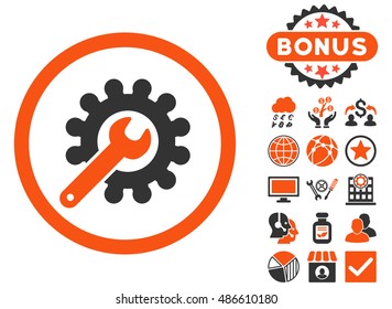 Customization icon with bonus pictogram. Vector illustration style is flat iconic bicolor symbols, orange and gray colors, white background.