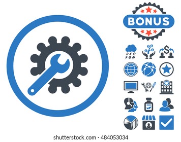 Customization icon with bonus pictures. Vector illustration style is flat iconic bicolor symbols, smooth blue colors, white background.
