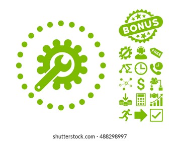 Customization icon with bonus pictures. Vector illustration style is flat iconic symbols, eco green color, white background.
