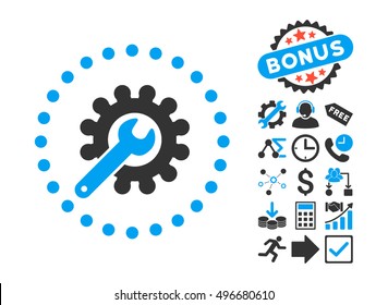 Customization icon with bonus icon set. Vector illustration style is flat iconic bicolor symbols, blue and gray colors, white background.