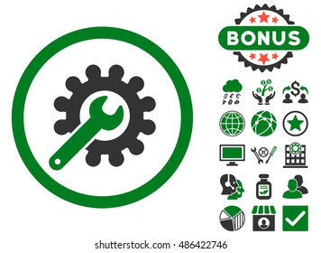 Customization icon with bonus symbols. Vector illustration style is flat iconic bicolor symbols, green and gray colors, white background.